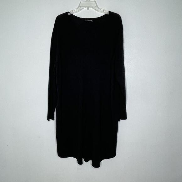 Eileen Fisher Dresses & Skirts - Eileen Fisher Sweater Dress Womens Oversized Black Merino Wool V Neck Pullover